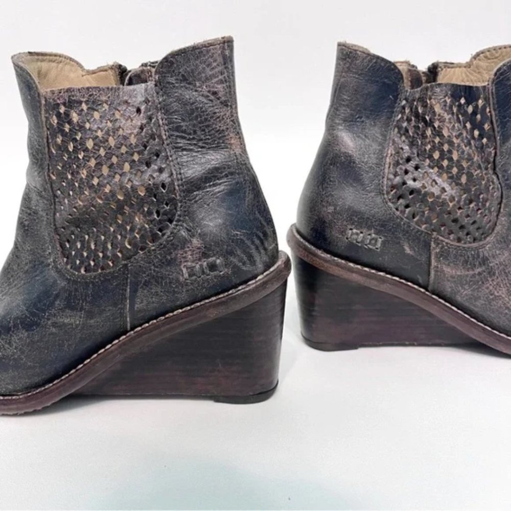 Bed Stu Dark Brown Distressed Leather Wedge Ankle Boots - Picture 7 of 9